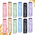 Reusable Travel Utensils Set with Case, 12 Sets Wheat Straw Portable Knife Fork Spoons Cutlery, Eco-Friendly BPA Free Plastic Tableware for Kids Adults Travel Picnic Camping Utensils