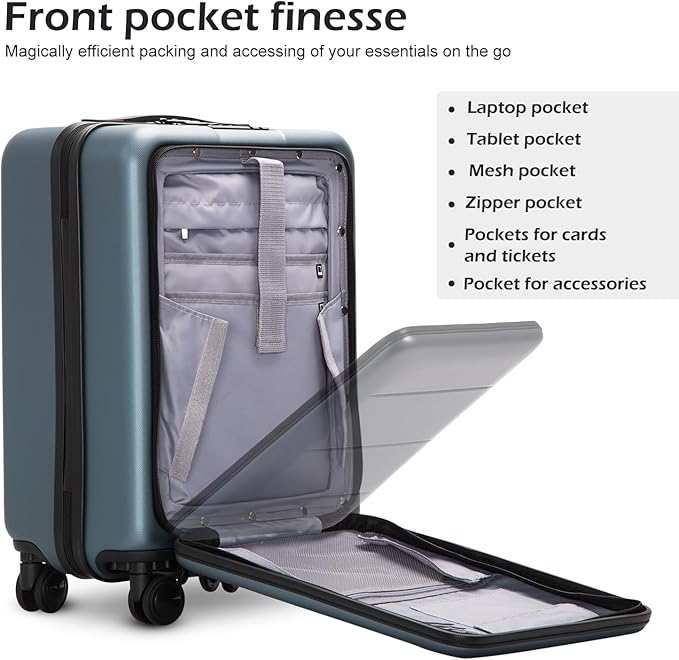 COOLIFE Luggage Suitcase Piece Carry On ABS+PC Spinner Trolley with pocket Compartmnet(Titanium gray, 20in(carry on))
