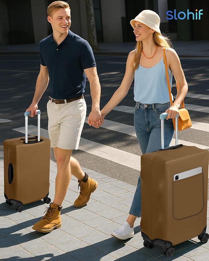 Slohif Luggage Cover for Suitcase Tsa Approved Protector - Luggage Sleeve Suit Case Cover Travel Stretch Large Baggage Case Protective Washable Fit 29-30 Inch Brown