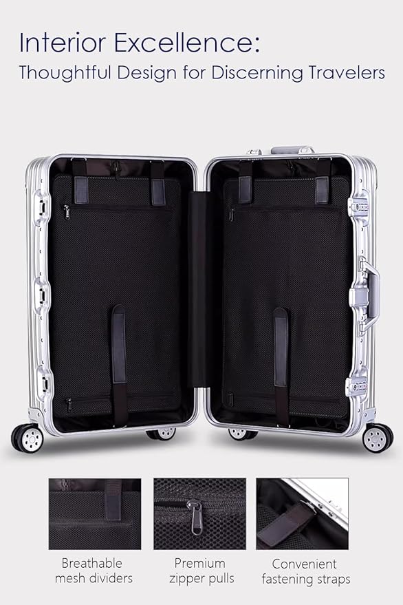 HotWay 20 Inch All Aluminum Carry On Luggage with Wheels, Hard Shell Zipperless Suitcase with TSA Locks, Silver Travel Luggage (22x14x9 Airline Approved)