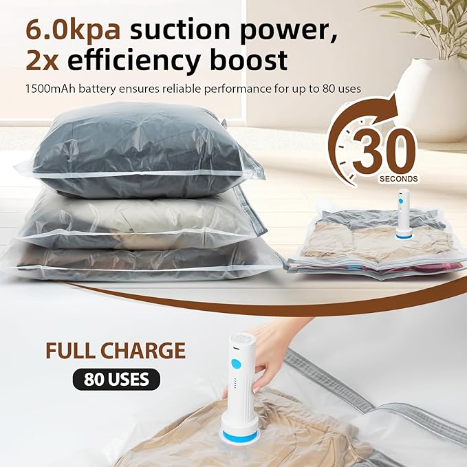 8 Pack Vacuum Storage Bags for Comforters and Blankets, Jumbo 40x31 Inch Vacuum Seal Bags, Space Saver Bags for Bedding, Clothes, Pillows, Reduces Closet Space, With Electric Pump