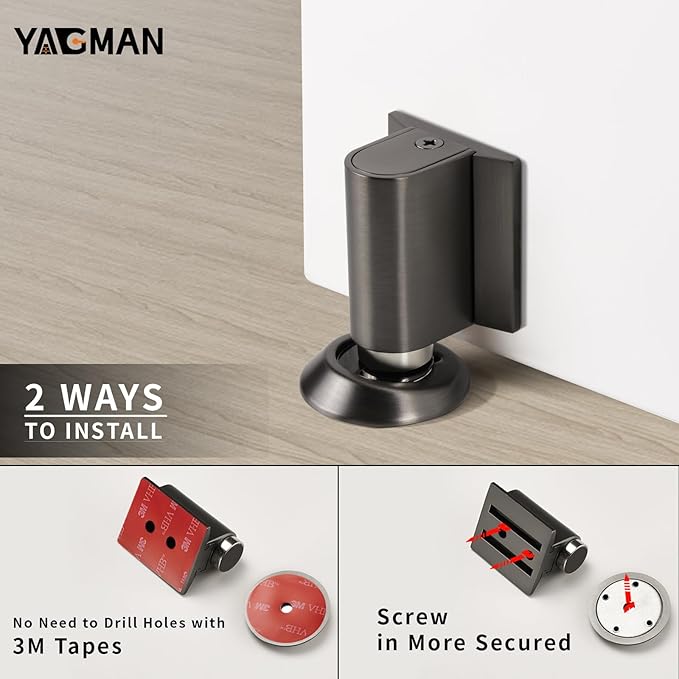 3 Pack Magnetic Door Stoppers Retractable Bottom of Door Holder No Drilling Mount Floor Door Stop with Screws and Adhesive Catch Door Keep Door Open Grey G-3