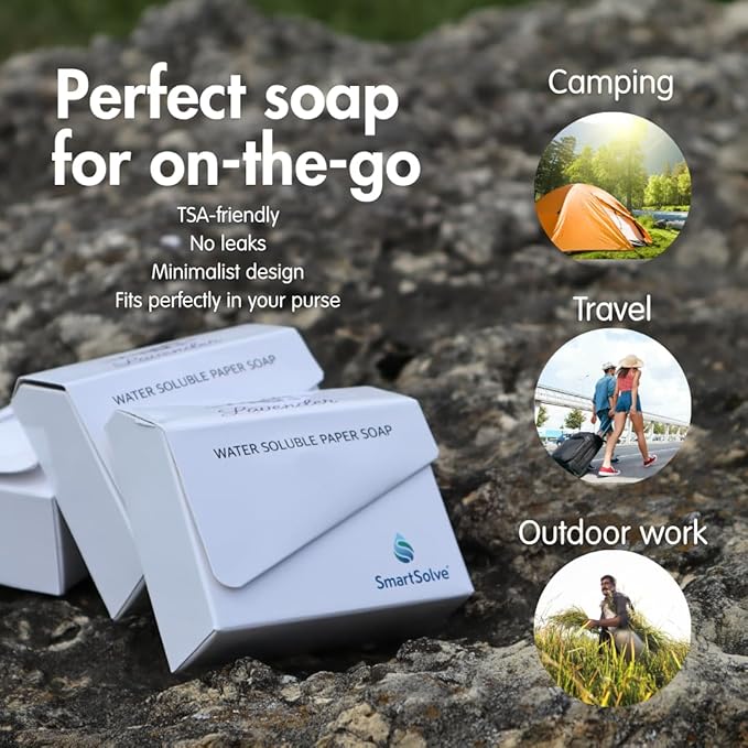 Lavender Scented Soap Sheets (Pack of 5, 50 sheets) - Eco-Friendly, Water-Soluble, Biodegradable, TSA-Friendly Travel Pocket Hand Wash | Cruelty-Free, Alcohol-Free, Gentle on Skin,