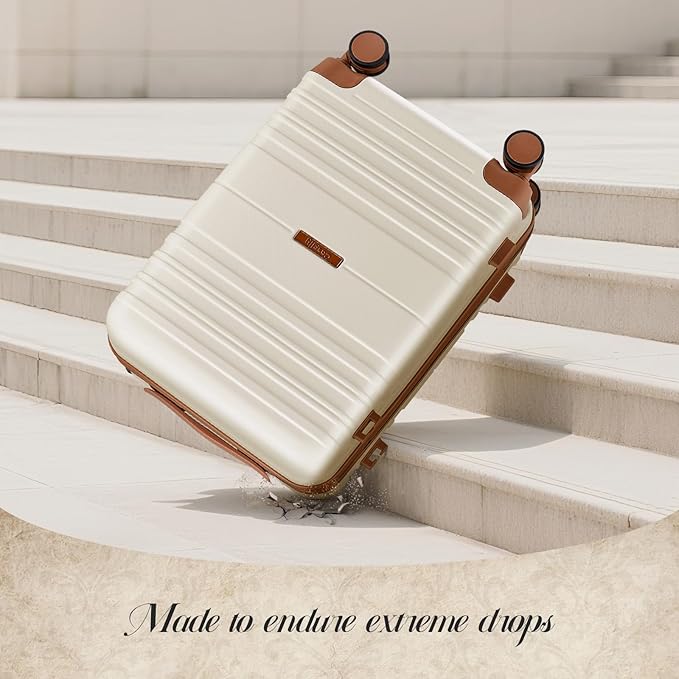 Luggage Sets with spinner wheels, PC+ABS Hard Shell Travel Luggage,Lightweight Carry-on suitcases with TSA Lock,YKK Zippers (Beige, 5 piece sets(20/24/28/DB/TB))