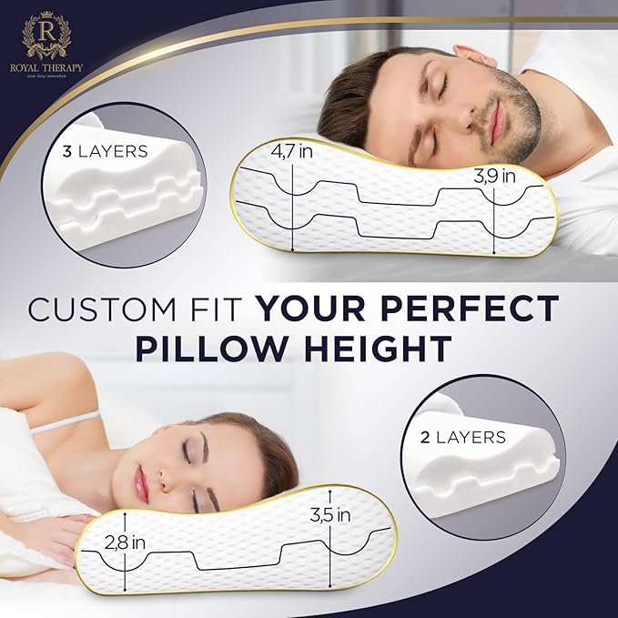 Royal Therapy Travel Memory Foam Pillow, Camping, Cervical for Pain, Contour Pillow, Shoulder Pain, Neck Pain Pillow