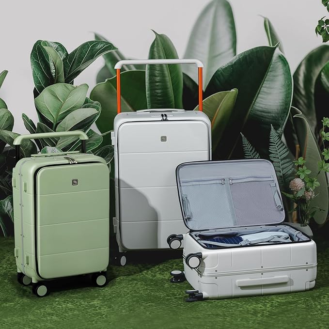 Hanke Top Opening Carry On Luggage, 20 Inch Zipperless Aluminum Frame Wide Handle Luggage, All-PC Hard Shell Trunk Suitcase with Spinner Wheels, TSA Airline Approved (Bamboo Green, 40L)