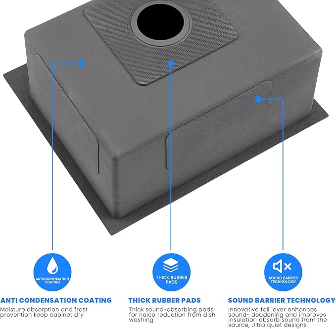 POPFLY 15×17 Inch Black Bar Sink,304 Stainless Steel Single Bowl 8 Inch Deep Laundry Sink Rv, Undermount Small Kitchen Sinks