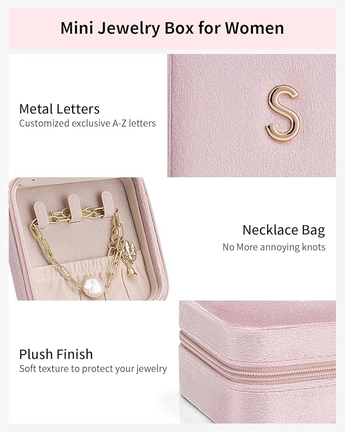 Vlando Jewelry Organizer Box, Small Jewelry Box for Women Girls, Initial P Travel Jewelry Case, Small Jewelry Organizer Box, Mini Travel Jewelry Box - Letter P, Pink