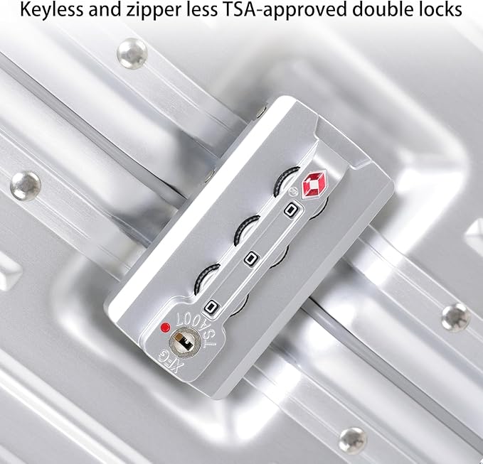 Metal All Aluminum Carry-on Luggage TSA Customs Lock Zipperless Silent Rotary Wheel Business Suitcase Aluminum Frame Set (black, 2Piece(20/26))