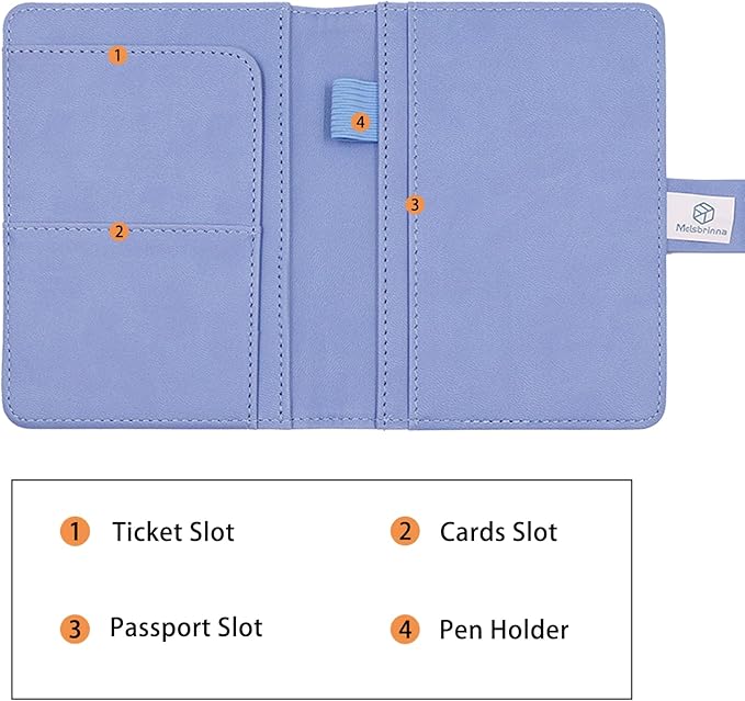 Melsbrinna Premium Leather Passport Holder Covers Case, Waterproof Rfid Blocking Travel Wallet Passport Holder with Pen Holder, Cute Passport Book for Women/Men