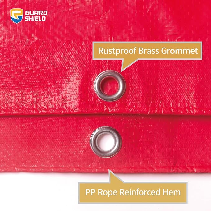 GUARD SHIELD Red Tarp 8x12 Feet Tarps High Visibility Outdoor Poly Cover Lightweight 6mil