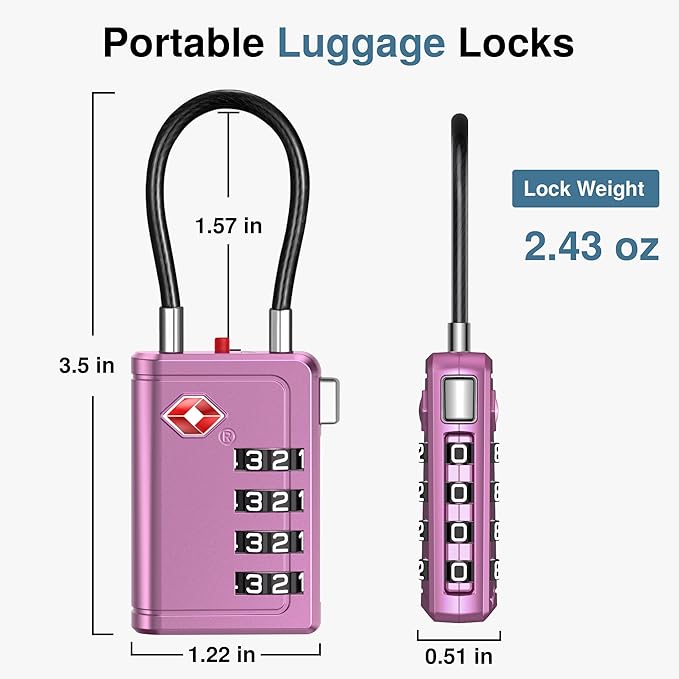 Puroma TSA Approved Luggage Travel Locks with Open Alert Indicator, 4 Digit Combination Resettable Code Zinc Alloy Lock for Suitcase, Backpack, Bag, Toolbox, Locker (2 Pack, Rose Red)