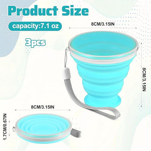 3 Pack Collapsible Cups for Traveling,Collapsible Travel Cup,Portable Reusable Silicone Drinking Folding Cup Set with Lid for Outdoor Adventures,Camping, Hiking, and Daily Use