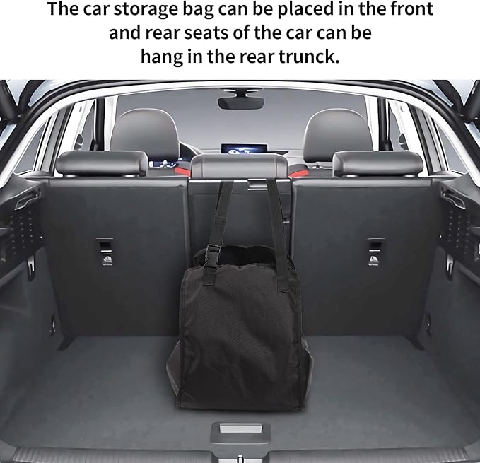 Car Seat Organizer - Large Capacity Passenger Seat Storage Travel Bag, Portable, Foldable and Collapsible Miscellaneous Car Hanging Bag, Shopping Shoulder Bag, Reusable Tote with Drawstrings