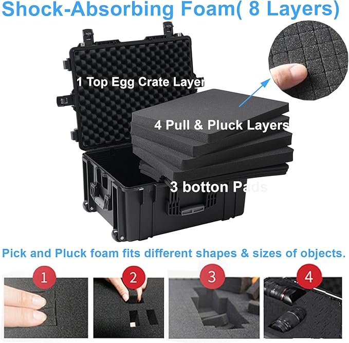 Rolling Hard Case with Foam,26 x 20 x 13 Inch, Equipment Case with Wheels and 4 Handles for camera, Drone,tool, electronics,Shockproof, Waterproof, TSA Friendly, Inner 22.64"X 16.73"X9.84"