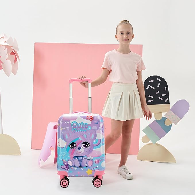 Kids Suitcase Set for Girls Hardside Luggage with Spinner Wheels 2 Piece 16inch Toddler Suitcase for Girls Travel Carry on Luggage Airline Approved