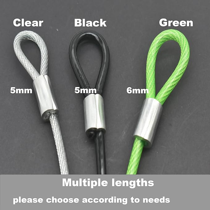 4 pcs 47 inch (120cm) 5mm Thickness Vinyl Cover Coated Galvanized Steel Wire Cable with Loops Security Lanyard Rope Tether Lock, Clear