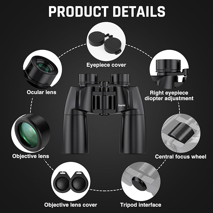 10x50 Binoculars for Adults - HD High Powered Binoculars for Bird Watching, IPX7 Waterproof Fogproof,Fully Multi-Coated BAK4 Prism Optics for Hunting,Travel