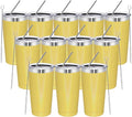 MEWAY 20oz Tumbler 12 Pack Double Wall Vacuum Insulated Travel Glitter Mug Bulk, Stainless Steel Tumblers with Lid and Straw,Powder Coated Coffee Cups for Woman(Rainbow Yellow,Set of 12)