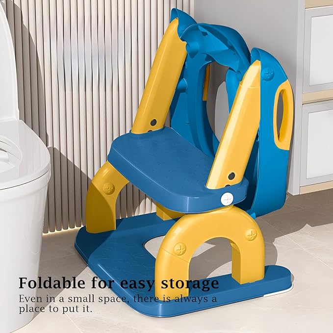 Potty Training Seat Upgraded 2-in-1 Potty Toilet for Kids Boys and Girls, Adjustable Step & Seat Height with Splash Guard Anti-Slip Pad Step Stool(Yellow and Blue)