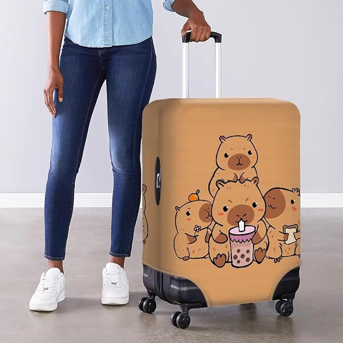 Milk Tea Capybara Luggage Cover Fit 30-32 Inch Universal Thickness Suitcase Covers Protector with Invisible Zipper Scratch-Resistan Travel Luggage Baggage Case