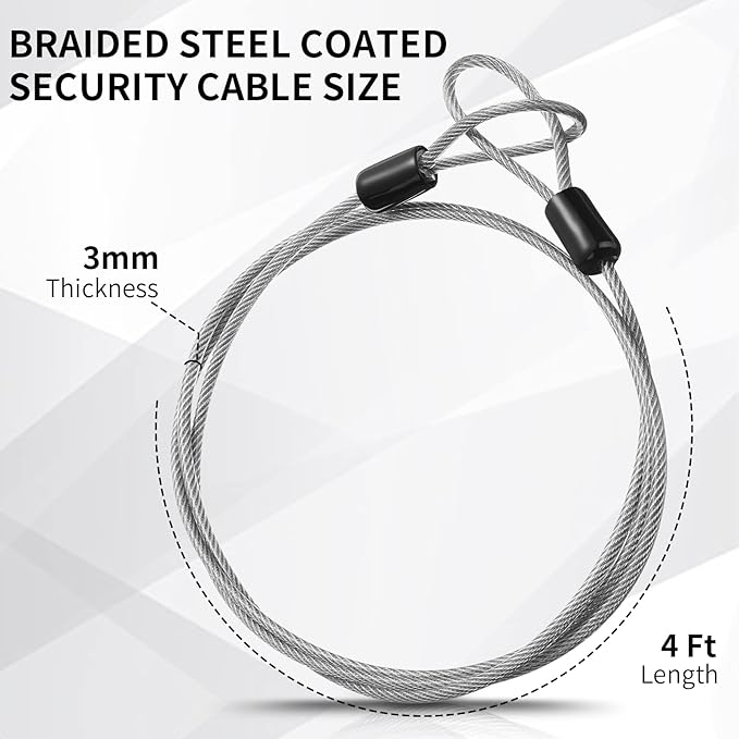 12 Pack Security Cable Luggage Lock with Loops 4ft 3mm Braided Steel Coated Bike Cable Wire Double Loop Anti Theft Safety for U Lock, Padlock and Disc Lock