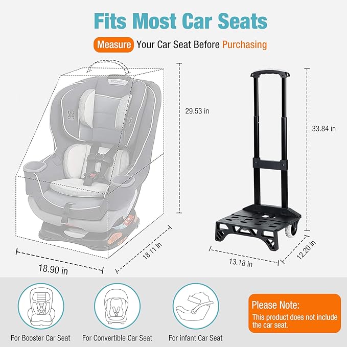 Padded Car Seat Travel Bag for Airplane with Wheels, Heavy Duty Carseat Bags for Air Travel, Rolling Gate Check Backpack and Dolly Carrier, Storage for Baby Essentials, Black