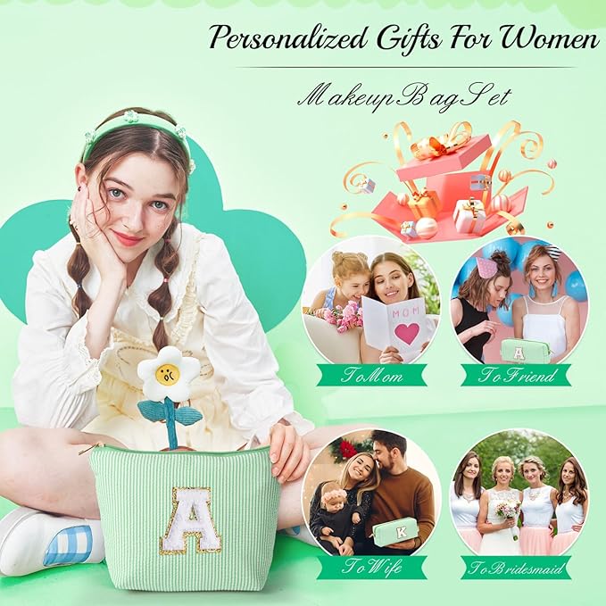 YOOLIFE Birthday Gifts for Women Her - Personalized Cute Initial Cosmetic Makeup Pouch Make Up Travel Bag for Mothers Day Gifts Teacher Sister Friend Girlfriend Mothers Day Gifts for Mom D