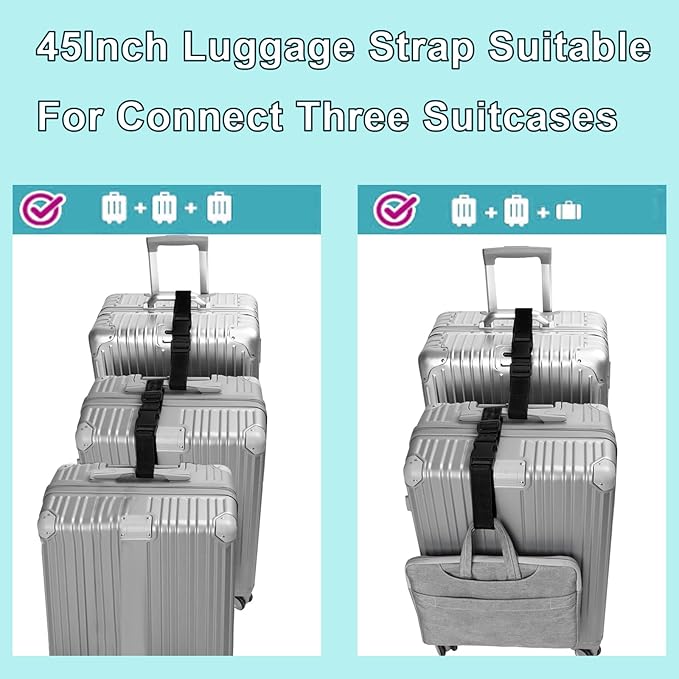 2Pack Luggage Straps for Suitcases, Travel Connector for Carry On Bag, Add Bag to Connect Two Suitcases, Adjustable Belt Attachment Accessories for Connect Your 3 Luggages, Yellow