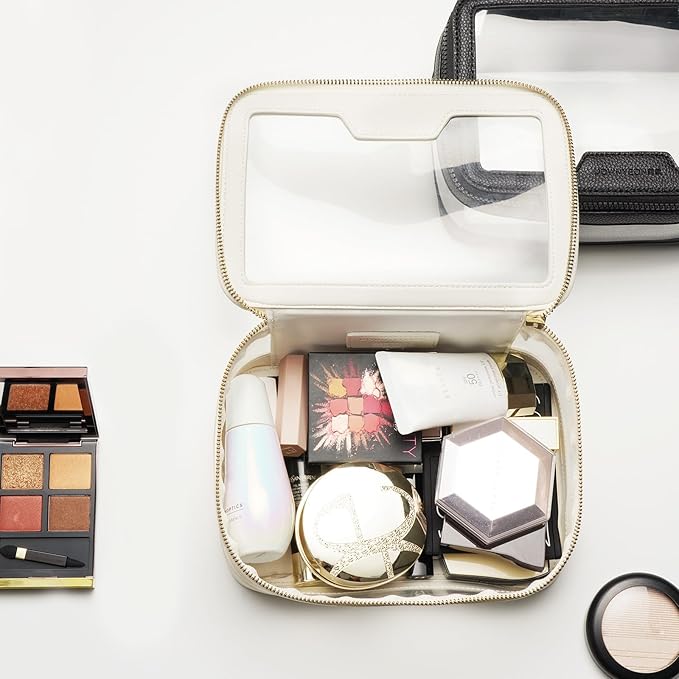 ROWNYEON Clear Makeup Case Toiletry Bag Multipurpose Travel Makeup Train Case Portable Cosmetic Organizer Transparent Storage Bag