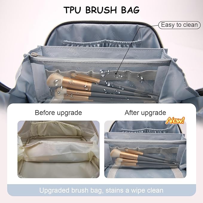 Travel Makeup Bag Cosmetic Bags for Women: 3 Sets Large Capacity Make up Bag - Portable Toiletry Bags with Handle for Women(05-Blue)