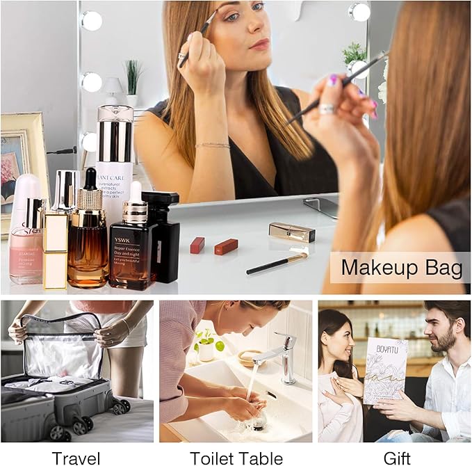 Travel Makeup Bag Organizer Cosmetic Bag: 3 Pcs Set Make up Bags for Women with Handle - Waterproof Vegan Leather Toiletry Bags with Comparments (C-08-Orange)