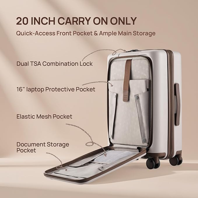 NINETYGO Medium Checked Luggage 25 Inch, Flat Top Opening Checking In Luggage with Cup Holder, Expandable, Coffee-Infused PC Hard Shell, Eco-Friendly, TSA Lock, 360° Spinner Wheels (Americaco)
