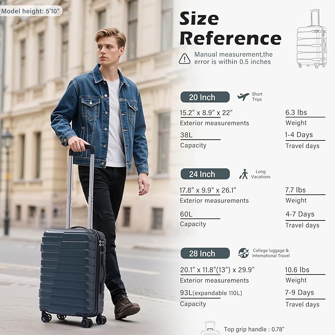 Coolife Carry On Luggage Airline Approved with Wheels Hard Shell Suitcase Spinner TSA Lock Telescopic Handle 20-inch,Gray