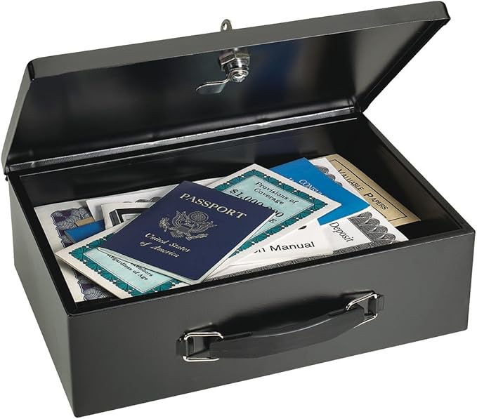 MMF Industries STEELMASTER Fire-Retardant Steel Security Chest with Key Lock | Black | Includes 2 Keys | Durable Steel & Double Insulated Walls | Lab Tested Fireproof Security Box