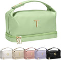 Monogram Gifts for Women, Personalized Makeup Bag with Handle, Initial Double Layer Cosmetic Bag with Makeup Brush Organizer, Cute Cosmetic Pouch for Women, Gifts for Friends Female Mom