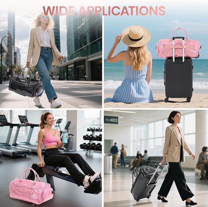 3-in-1 Rolling Garment Bags for Travel, Glitter Wheeled Carry-On Suit Luggage with Shoe Storage & Detachable Bag, Convertible Duffel Bag for Men Women Business Trips Weekender, Wrinkle-Free (Pink)
