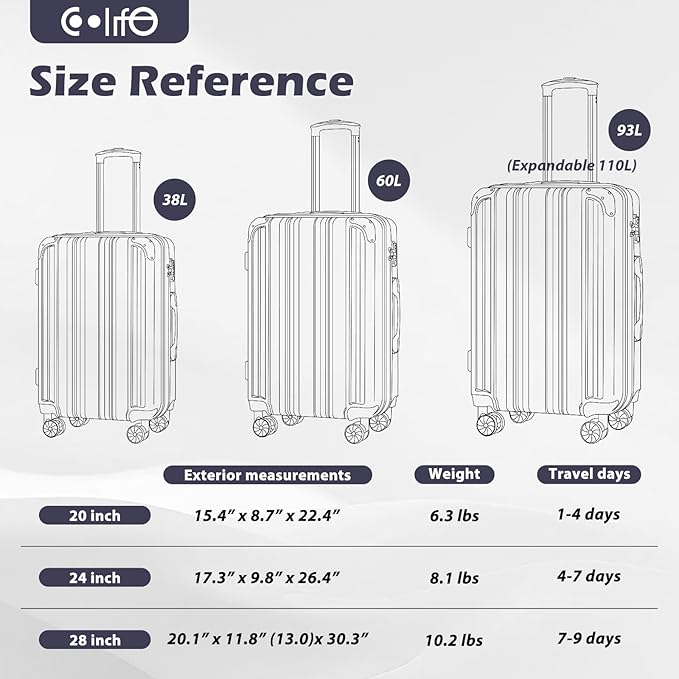 Coolife Luggage Expandable(only 28") Suitcase PC+ABS Spinner 20in 24in 28in Carry on (orange new, M(24in))