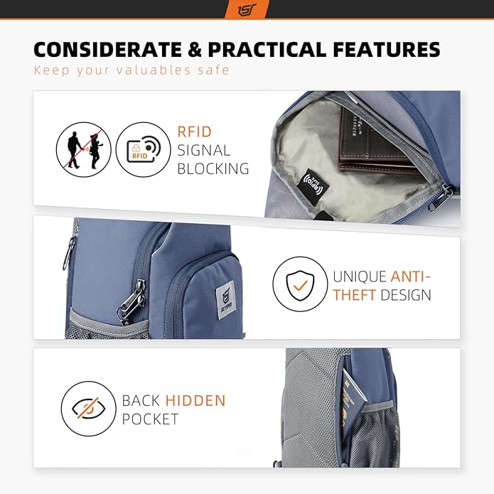 SKYSPER Sling Bag RFID Crossbody Sling Backpack Cross Body Shoulder Bag Travel Hiking Daypack for Women Men