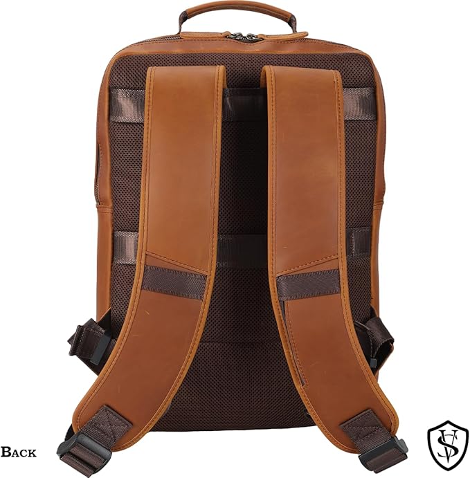 STAR VISTA Angelo 17.3" Vintage Full Grain Leather Laptop Backpack for Men, Multi Pockets, Casual Outdoor Business Travel Rucksack, YKK Zippers, Light Brown