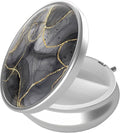 Pill Box, 3 Compartment Portable Travel Medicine Box with Mirror, Compact and Cute, Fits in Purse and Pocket, Medicine and Vitamin Organizer (Black Gold Marble)