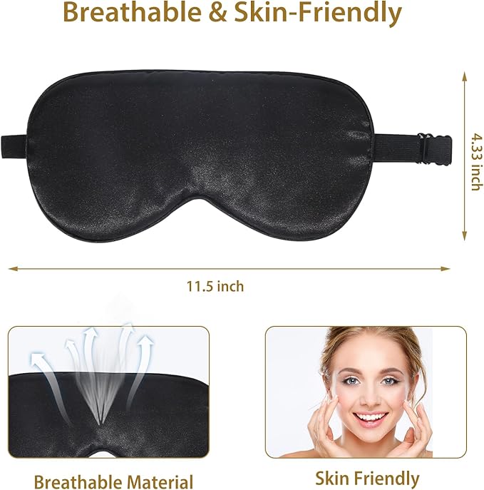 4 Pack Super Soft Silk Sleep Mask - 100% Blackout, Zero Eye Pressure, Blindfold with Adjustable Strap, Travel Eye Covers (Black&Pink&Blue&Light Blue)