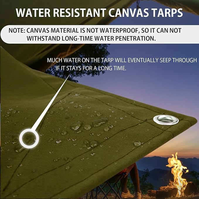 FoundGo Canvas Tarp 20x30ft Heavy Duty Waterresistant Tarps with Grommets, UV Resistant, 22 Mil Tarpaulin,14 oz Durable Cloth Covers for Car, Roof, Boat, Camp, Canopy, Woodpile with Ropes-Moss