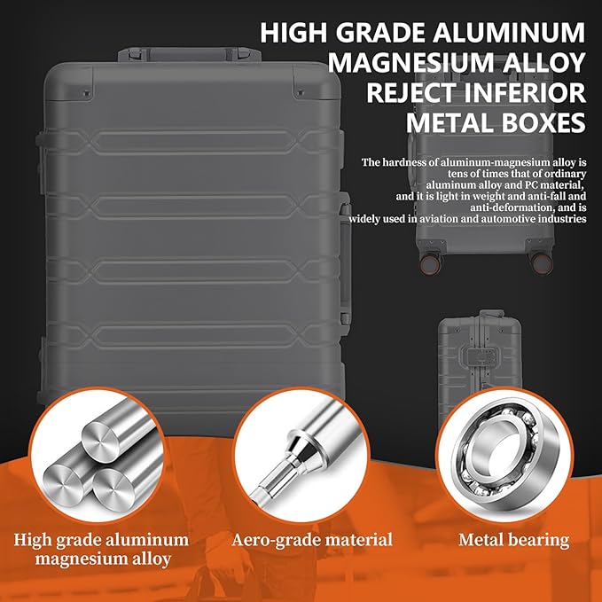 WEICHEN All Aluminum Magnesium Carry On Luggage 22x14x9 Airline Approved 20 Inch Hard Shell Suitcase with Spinner Wheels and TSA Lock