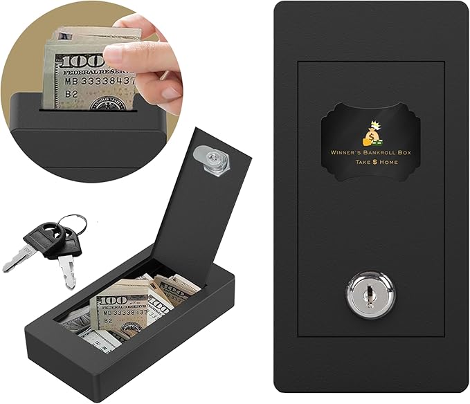 Large Metal Box for Gambler with Waist Bag, Portable Winner Bank Gambling Casino Cash Safe Box, Pocket Sized Cash Box with Key Go Home Money