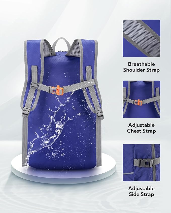 WATERFLY Hiking Foldable Daypack Backpack: 25L Ultra Lightweight Packable Waterproof Outdoor Travel Day Pack for Woman Man