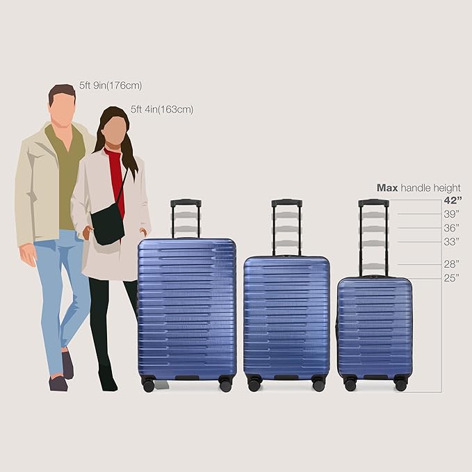 U.S. Traveler Boren Polycarbonate Hardside Rugged Travel Suitcase Luggage with 8 Spinner Wheels, Aluminum Handle, Navy, 3-Piece Set, USB Port in Carry-On