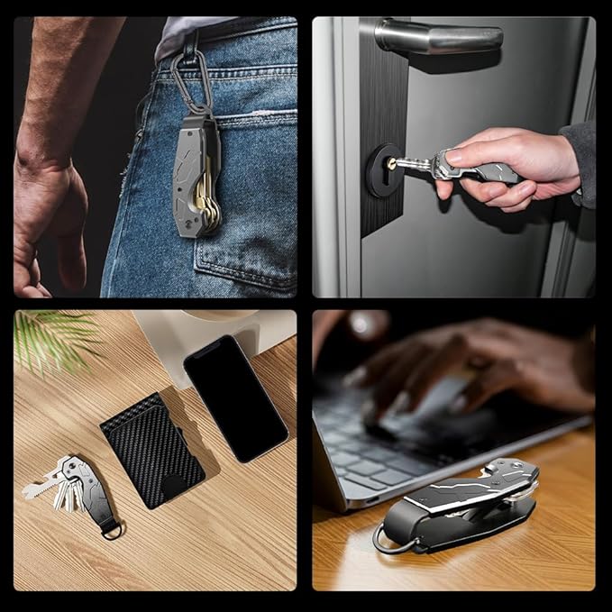 Zeeker Compact Key Organizer Keychain with Built-in Tools – Holds 1-6 Keys, Includes Bottle Opener, Hex Wrench, and Serrated Cutter – Minimalist Key Holder for Men and Women (Grey)