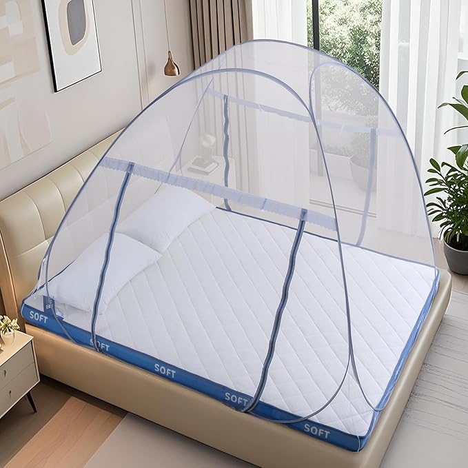 lazyzzz Pop-Up Mosquito Net Tent for Bed,Portable Folding Design Outdoor Camping Tent with Net Bottom for Baby Adults, Easy to Install and Wash for Queen Size Bed 79 x 59 x 59 inch