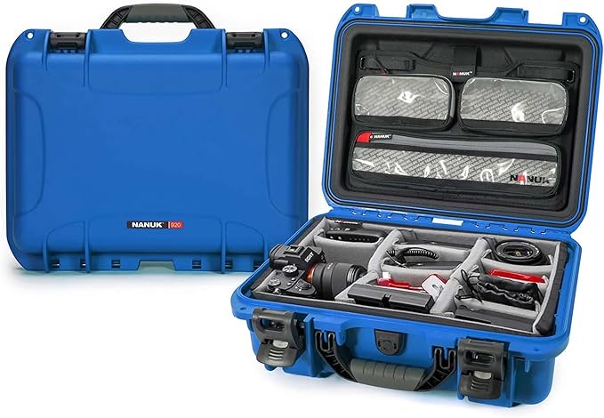 NANUK 920 Pro Photo Kit – Waterproof Travel Camera Hard Case with Padded Dividers & Lid Organizer, 16.7” x 13.4” x 6.8”, Dustproof & Impact-Resistant, Airline Carry-On Approved – Blue